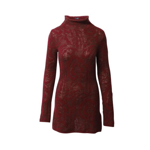 Etro Paisley Jacquard Turtleneck Mini Dress in Red Wool - Picture 1 of 6
